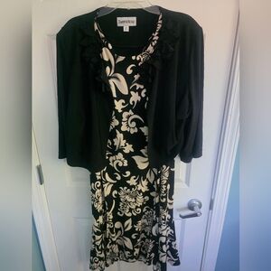 Danny & Nicole Black and Cream Floral Midi Dress with Black Cardigan